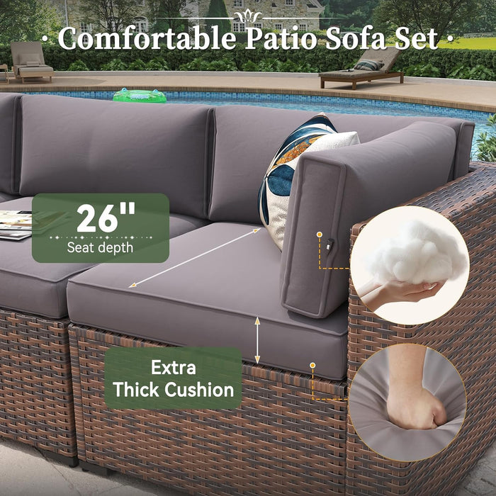 7 Piece Patio Furniture Set Wicker Rattan Patio Conversation Set