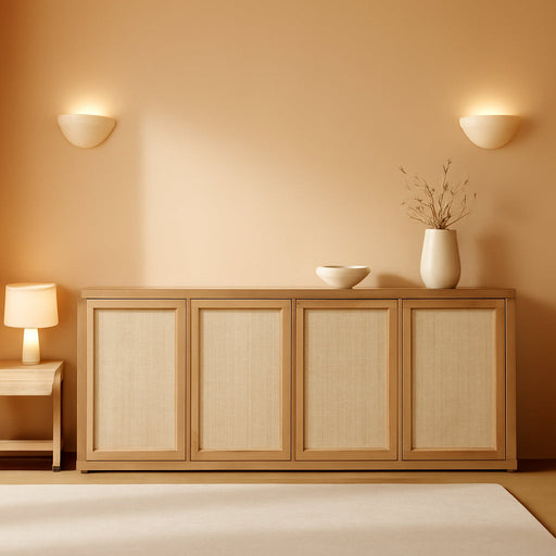 Rattan TV Stand for 65 70 Inch TV - Large Entertainment Center TV Consoles for Living Room Bedroom, Farmhouse Television Stands with Storage Cabinet Boho Modular Media Console, Amber Oak