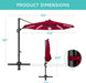 10Ft Solar LED Cantilever Patio Umbrella, 360-Degree Rotation Hanging Offset Market Outdoor Sun Shade for Backyard, Deck, Poolside W/Lights, Easy Tilt, Cross Base