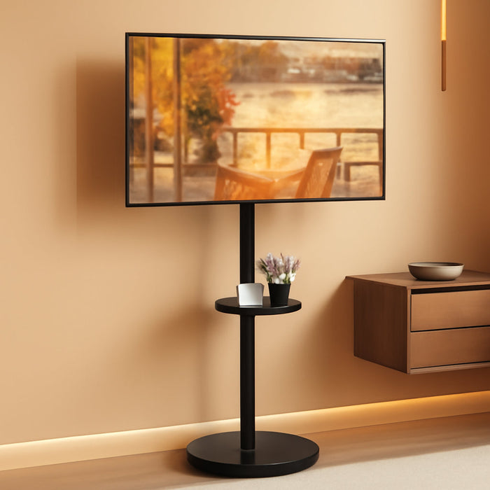 Height Adjustable Rolling TV Stand for 13-43 Inch TV up to 33 Pounds, Portrait to Landscape, Mobile TV Cart with Adjustable Storage Box and Shelf Max VESA 200X200Mm