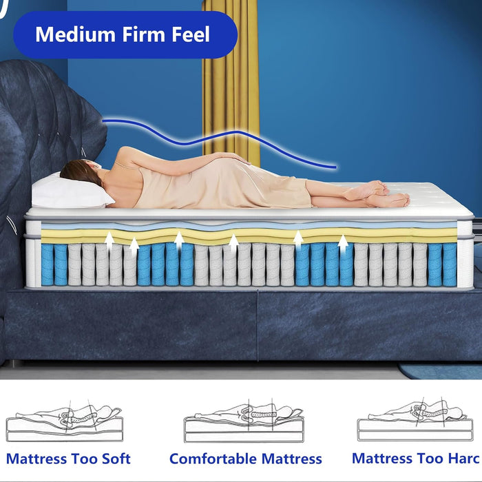 12 Inch Twin Size Mattress,Hybrid Twin Mattress in a Box Gel Memory Foam Mattresses with Pocket Springs,Medium Firm,Pressure Relief,39”*75”*12”