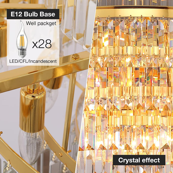 Crystal Chandeliers Modern Style Gold 39 Inch & Lights round Hanging Classic, Pendant Ceiling Chandelier Lighting Fixture 7-Tier for Dining Room Living Room