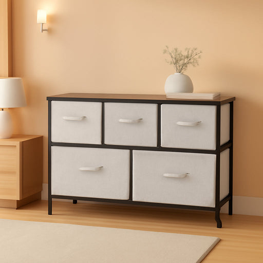 Extra Wide Fabric 5-Drawer Storage Organizer Unit for Closet, Bronze