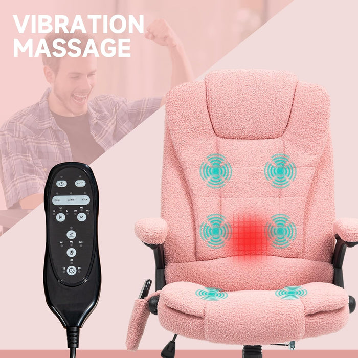 6 Point Vibrating Massage Office Chair with Heat, Velvet High Back Executive Office Chair with Reclining Backrest, Padded Armrests and Remote, Pink