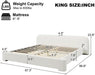 King Size Thick Bouce Fabric Upholstered Platform Bed with Curved Shaped Headboard, Wood Bed Frame for Kids Teens Adults, White