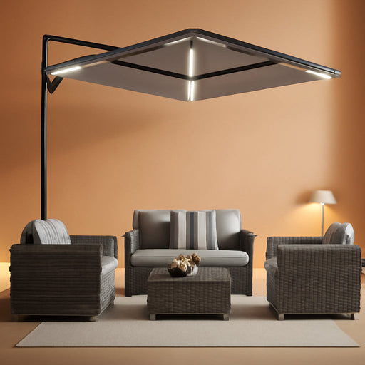 10Ft Solar LED Wall Mounted Outdoor Patio Umbrella, Rectangular Large Offset Cantilever Umbrellas with 180° Rotation Sun Awning for Deck Pool Garden Backyard, save Space, Grey