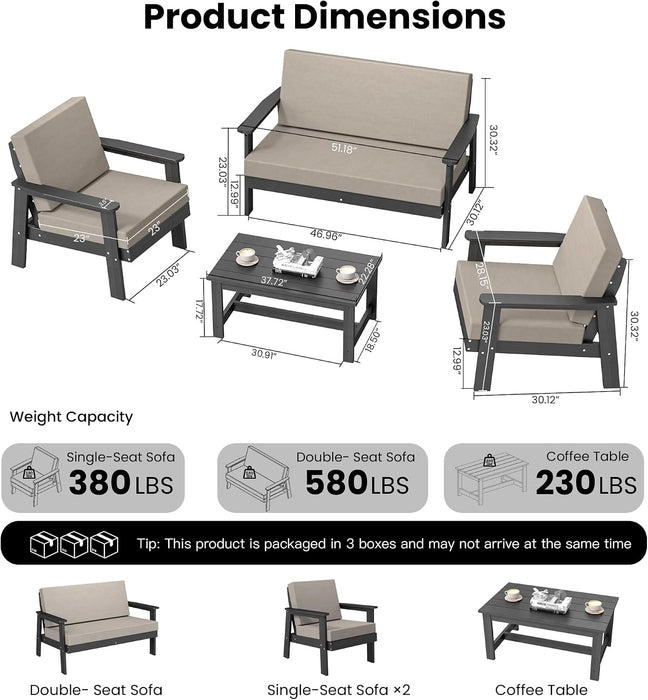 Domi 4 Pieces HDPE Patio Furniture Set, Outdoor Sofa outside Couch Set