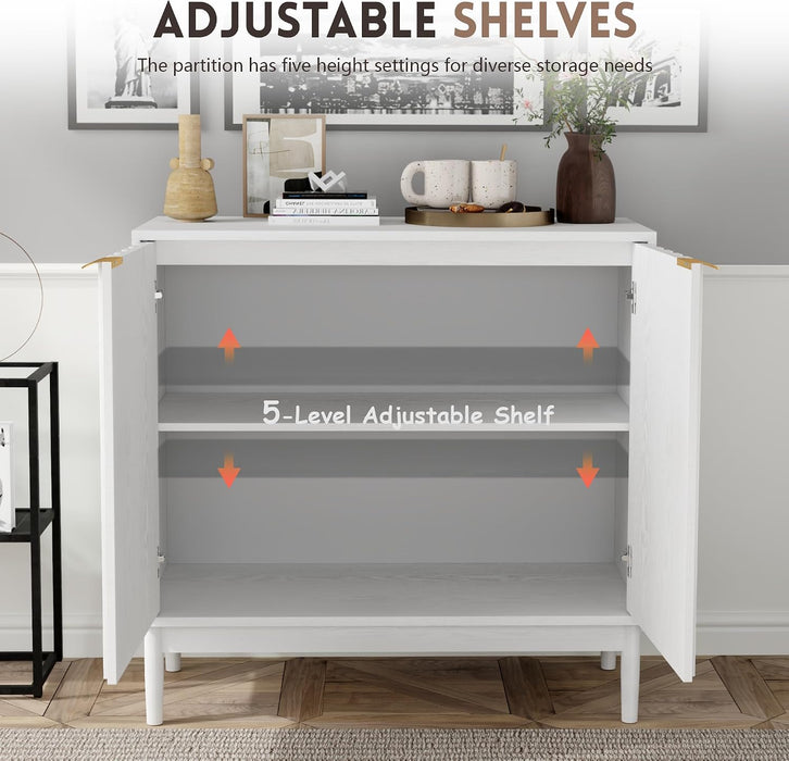 Fluted Buffet Cabinet with Storage, Small Accent Cabinets, White