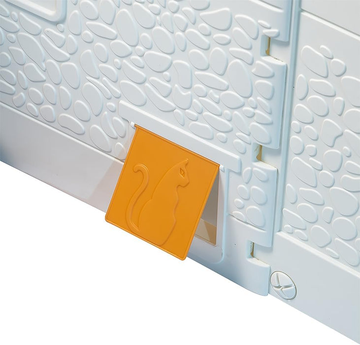 : Playhouse - White, Green, Yellow - Indoor & Outdoor Toy, Pretend Play, Sliding Shutters, Pet Gate, Waterproof Plastic, Toddler & Kids Ages 2+