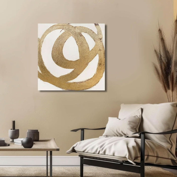 Contemporary Neutral Artwork Line Wall Hangings Decor Gold Wall Paintings 28"X28" Decoration for Bedroom Wall Office Decor