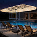 15FT Double Sided Patio Umbrella with 12 Solar LED Light Bars & Base Included, Extra Large Rectangle Outdoor Market Umbrella for 8-12 People Dining Table, Pool, Deck, Backyard (Beige)