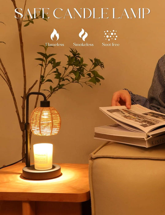 Candle Warmer Lamp with Timer Dimmable, Natural Weaving Boho Electric Candle Lamp, Wax Warmer Lamp for Mothers Day Gifts for Mom, House Warming Gifts New Home Decor