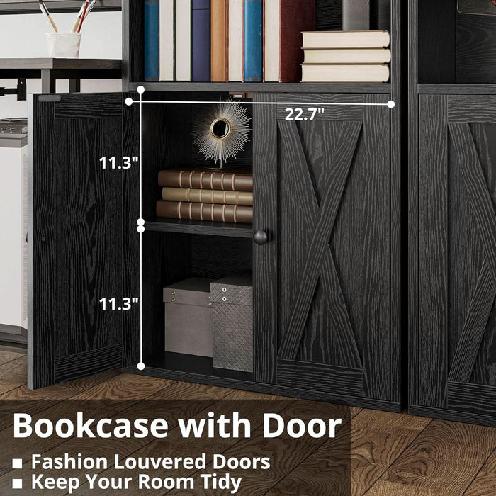 Industrial Bookshelves and Bookcases with Doors 11.8 in Depth Set of 2 Floor Standing 5 Shelf Display Storage Shelves Bookcase Home Decor Furniture for Home, Office, Living Room, Bedroom