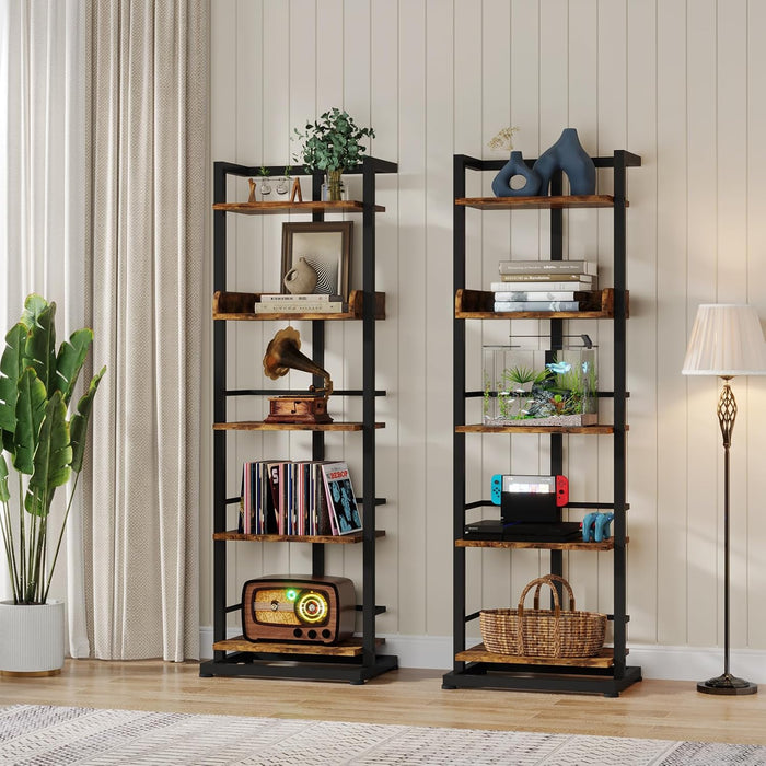 Rustic Brown 5 Tier IndustrialStrength Wood Bookshelf