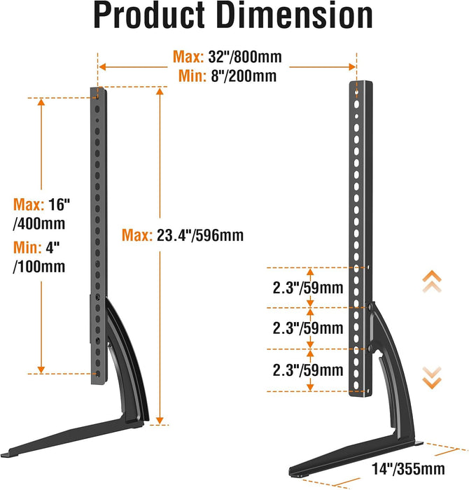 Universal Table Top TV Stand for Most 27 to 55 Inch LCD LED Plasma Flat Screen Tvs, TV Base Height Adjustable Leg Stand Holds up to 88 Lbs, VESA up to 800X400Mm, YD1014