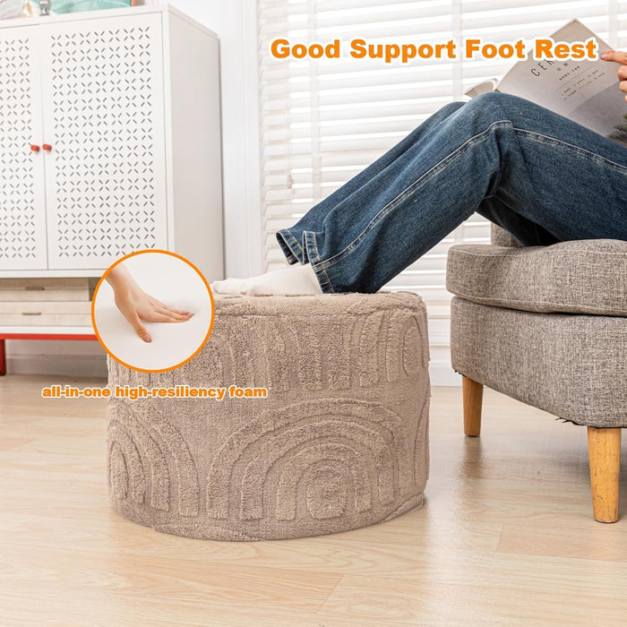 round Ottoman Pouf Ottoman Foot Stool Seat Faux Fur Bean Bag Foot Rest Floor Chair Leg Rest for Living Room, Bedroom or Wedding Gifts 20X20X14 Inches (Khaki)