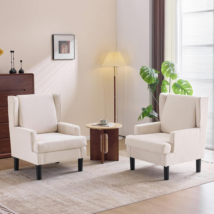 Beige Wingback Accent Chair High Backrest Upholstered