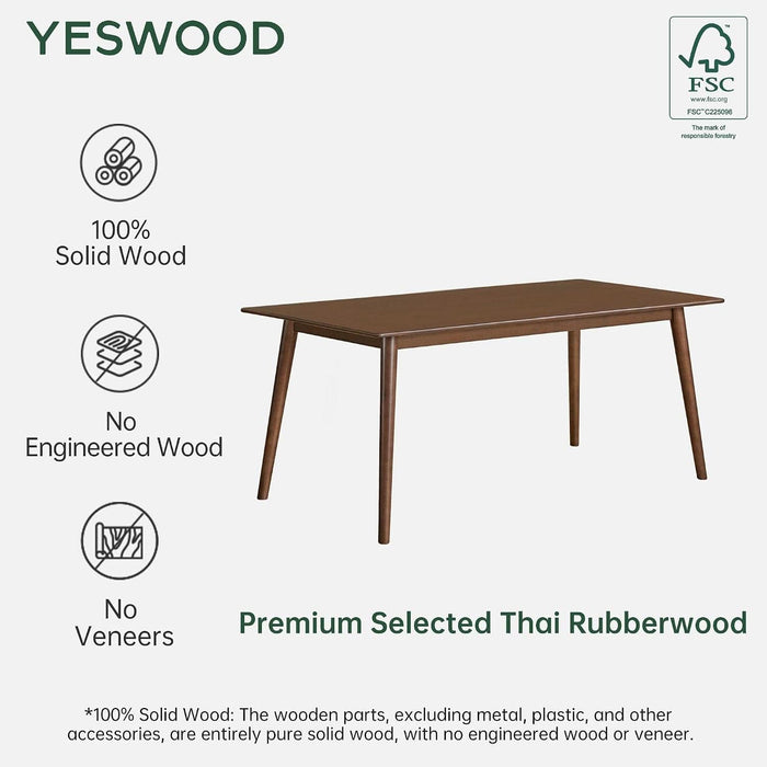 63’’ Solid Wood Dining Table for 4-6, Rectangular Farmhouse Kitchen Table
