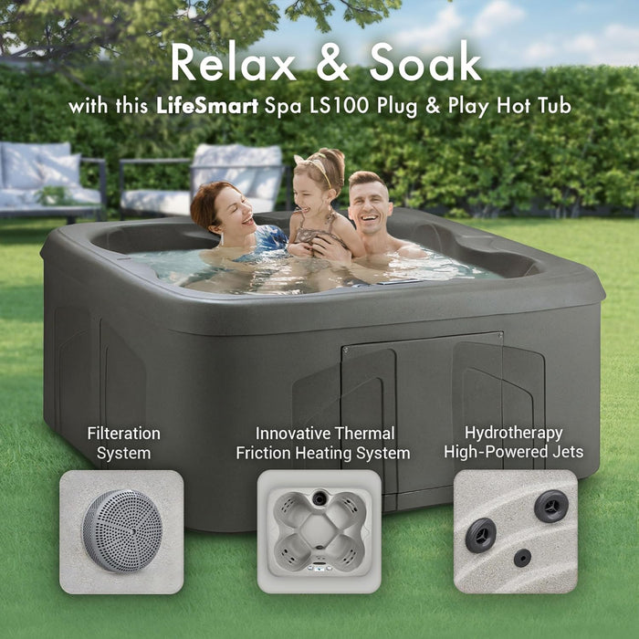 4 Person Plug and Play Square Hot Tub Spa with Black Cover and Hot Tub Spa Side Step for Square and round Hot Tubs, 31" X 16"