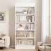 71 in Farmhouse Bookcase W/Double Fluted Design, 5 Tier Tall Bookshelf with Wooden Base, Wooden Bookshelf Rustic Vintage Book Shelf for Office Library (White, 70.8" H X 30" W X 11.9" D)