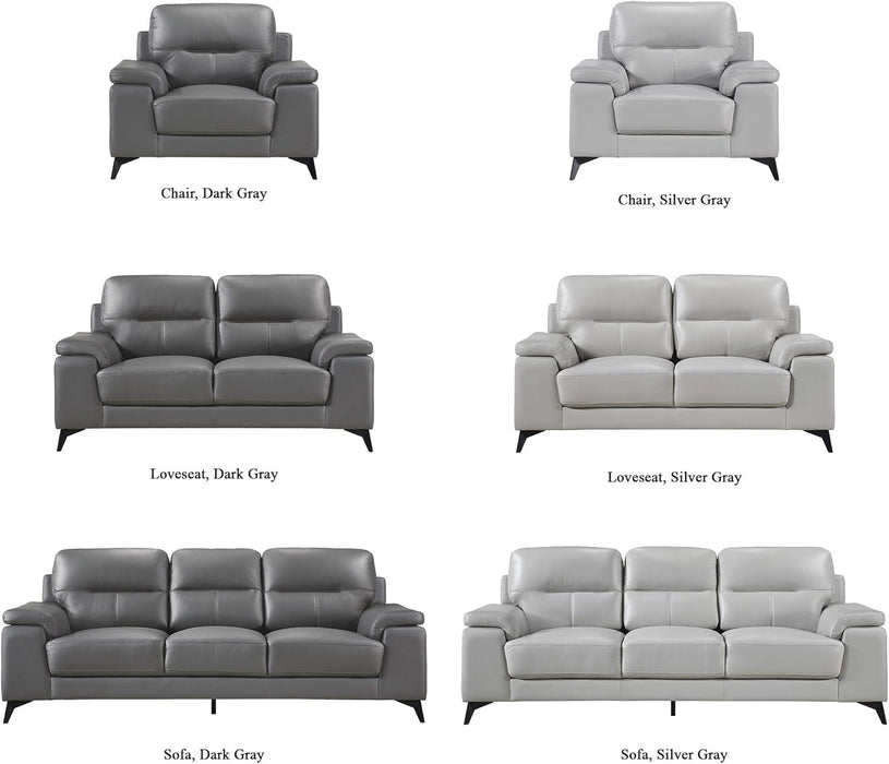 89" Leather Sofa, Silver Gray