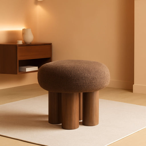 Round Foot Stool, Small Mushroom Ottoman Footstools Modern Pouf Boucle Ottoman, Teddy Foot Rest for Couch Sofa Comfy Floor Footrest Step Stool for Living Room,Bedroom,Desk,Office(Brown)