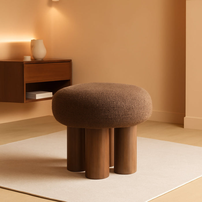 Round Foot Stool, Small Mushroom Ottoman Footstools Modern Pouf Boucle Ottoman, Teddy Foot Rest for Couch Sofa Comfy Floor Footrest Step Stool for Living Room,Bedroom,Desk,Office(Brown)