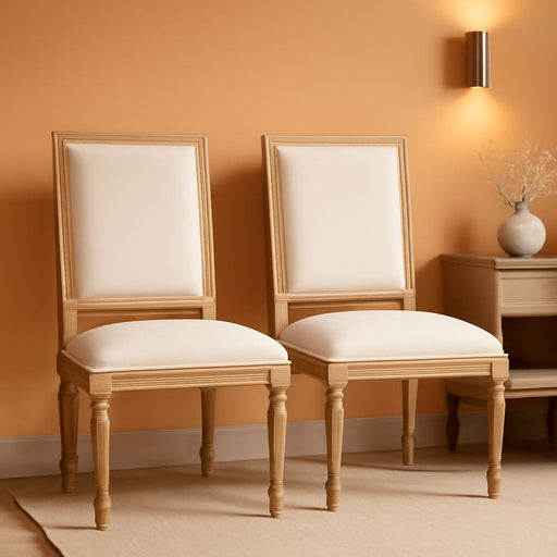 French Country Dining Chairs Set of 2, Upholstered Dining Room Chairs with Back Farmhouse Kitchen Chairs for Living Room, Kitchen, Restaurant (Beige-Square)