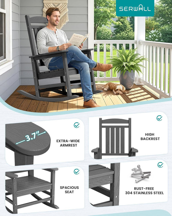 Outdoor Rocking Chair Set of 2, Oversized Patio Rocking Chair, Gray