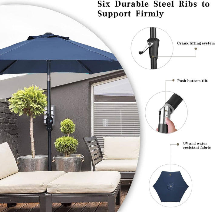 7.5Ft Patio Umbrella, Outdoor Umbrella Aluminum Market Table Umbrellas with Tilt, Crank and Sturdy Ribs for Lawn, Garden, Backyard and Pool