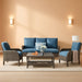 4 Pieces Patio Furniture Set, Outdoor Wicker Sofa with Coffee Table, Chairs, All Weather High Back Rattan Loveseat Couch with Comfy Cushions, Denim Blue