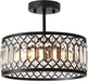 Crystal Black Ceiling Light, Modern Semi Flush Mount Ceiling Lighting Fixture, round Hallway Lighting Fixtures Chandelier for Kitchen Entryway Bedroom Dining Room, 3-Light, 12.2 Inch