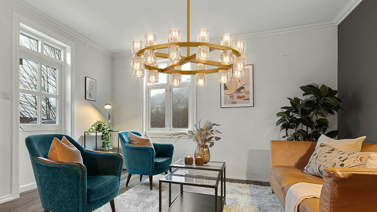 Twenty Four Inch Luxurious Golden Crystal Chandelier