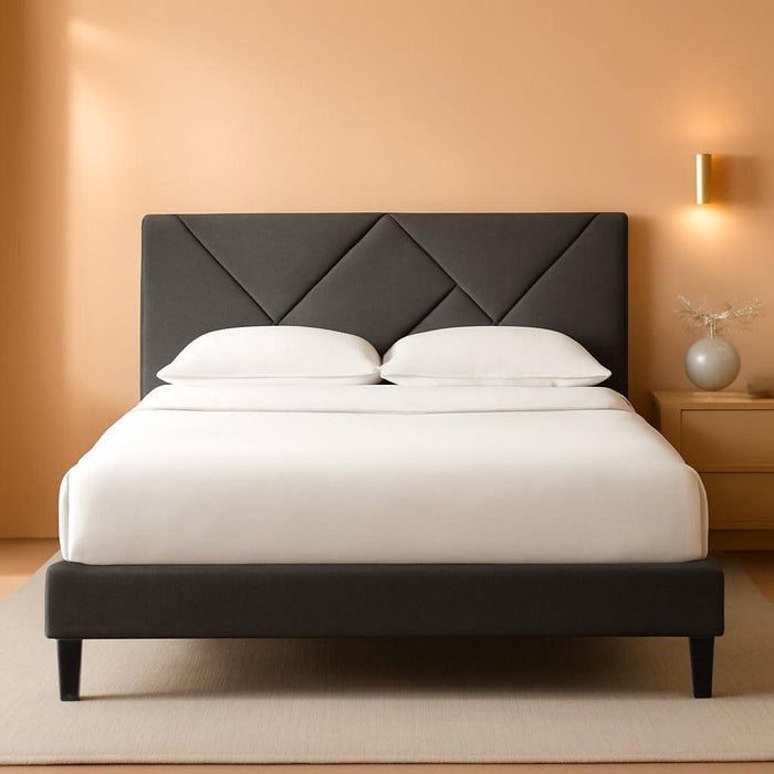 Judy Upholstered Platform Bed Frame, Mattress Foundation, Wood Slat Support, No Box Spring Needed, Eco Friendly Wonderbox (TM), Easy Assembly, Dark Grey, King