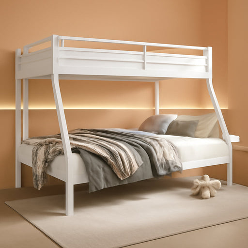 White Metal Bunk Bed TwinOverFull HeavyDuty Railings