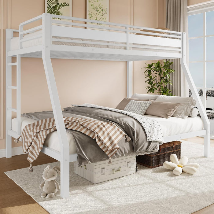 White Metal Bunk Bed TwinOverFull HeavyDuty Railings