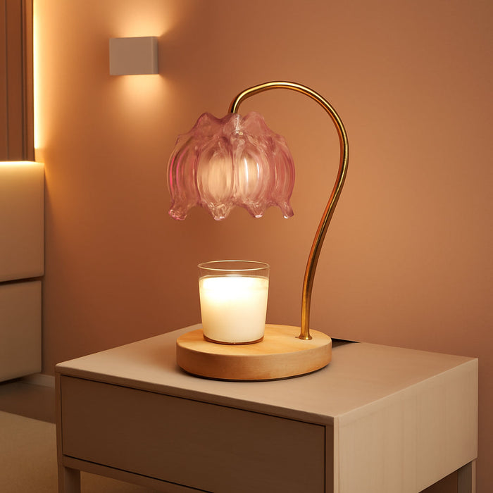 Dimmable Flower Candle Warmer Lamp, Pink Candle Warmer with Timer & 4Bulbs, Birthday Gifts for Women, House Warming Gifts New Home Bedroom Decor