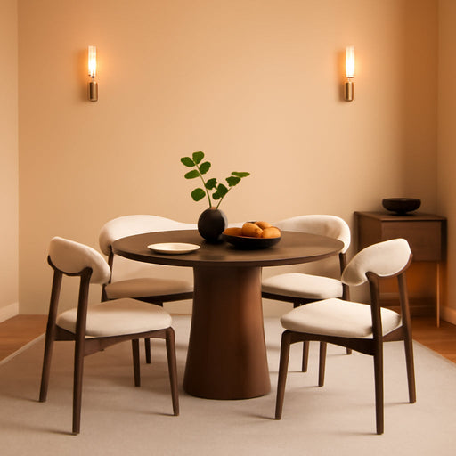 Farmhouse Dining Chairs Set of 4, Mid Century Modern Fabric Upholstered Kitchen Chairs, Wooden Dining Room Chair with Curved Back for Kitchen Dining Room Restaurant Cafe, Light Camel (Only Chairs)