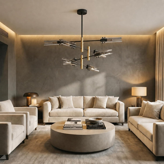 EightLight Sputnik Chandelier Matte Black Gold Finish