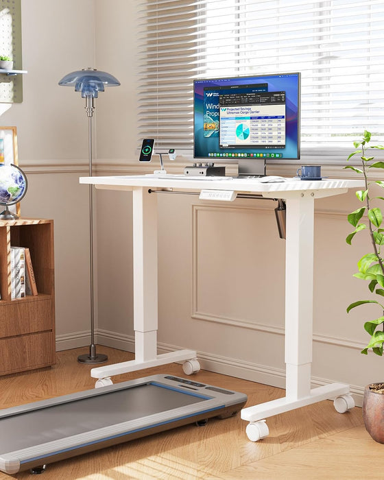 Electric Small Standing Desk, 35" X 20" Whole Piece Desktop, Adjustable Height Computer Desk, 4 Height Memory Settings, Sit Stand up Desk for Home Office, White