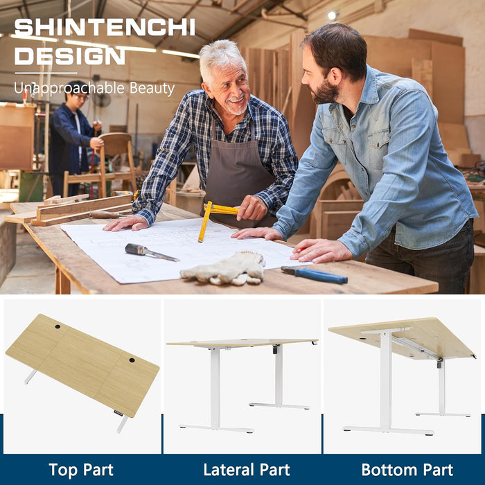 Standing Desk, 71X31 Inch Height Adjustable Electric Sit Stand up Desk, Ergonomic Rising Computer Table, Modern Lift Gaming Desk Workstation for Home Office, Walnut and White