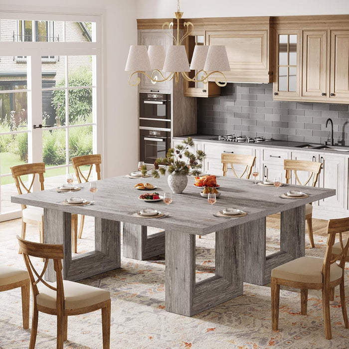 63Inch Grey Farmhouse Dining Table Geometric Frame