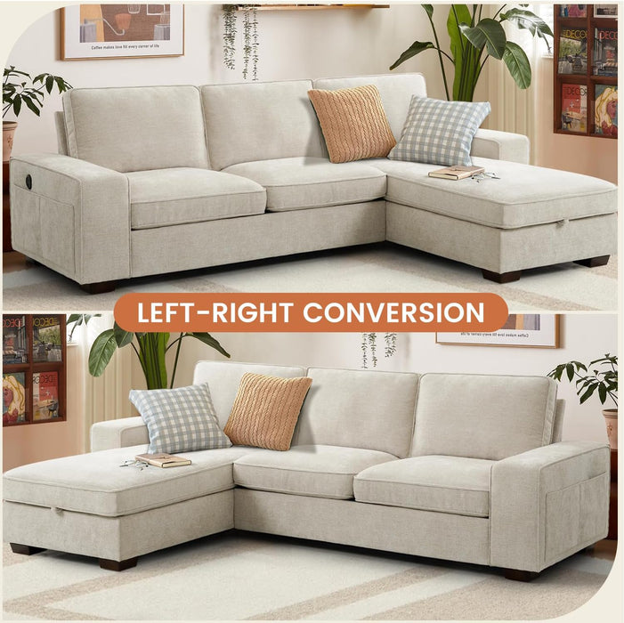 Beige Sectional Sofa 99", Convertible, with USB