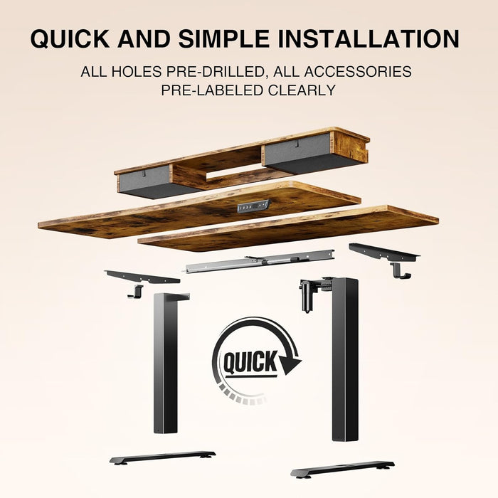 Brown 47.2Inch Standing Desk Monitor Riser Drawers