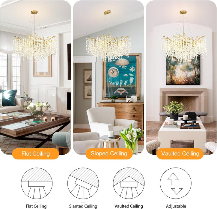 23Inch Gold CrystalBeadChandelier 8Light Ceiling Fixture