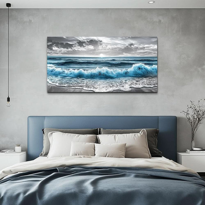 Canvas Wall Art for Living Room Wall Decor for Bedroom Office Wall Decoration Sea Wave Landscape Painting Black and White Pictures Artwork Room Aesthetic Home Decor 20X40 In