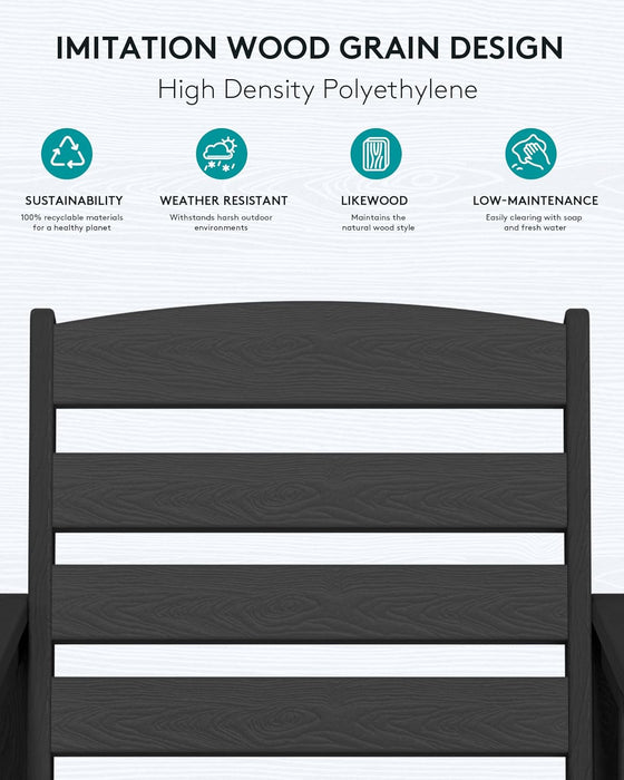 Balcony Adirondack Chairs and Table 3 Pieces Set, Adirondack Bar Height Chairs Set of 2 and Bar Table, Outdoor Bar Stools Set for Bistro, Poolside, Backyard, Black