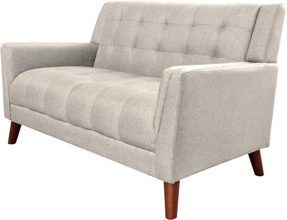 Mid-Century Modern Fabric Loveseat Beige