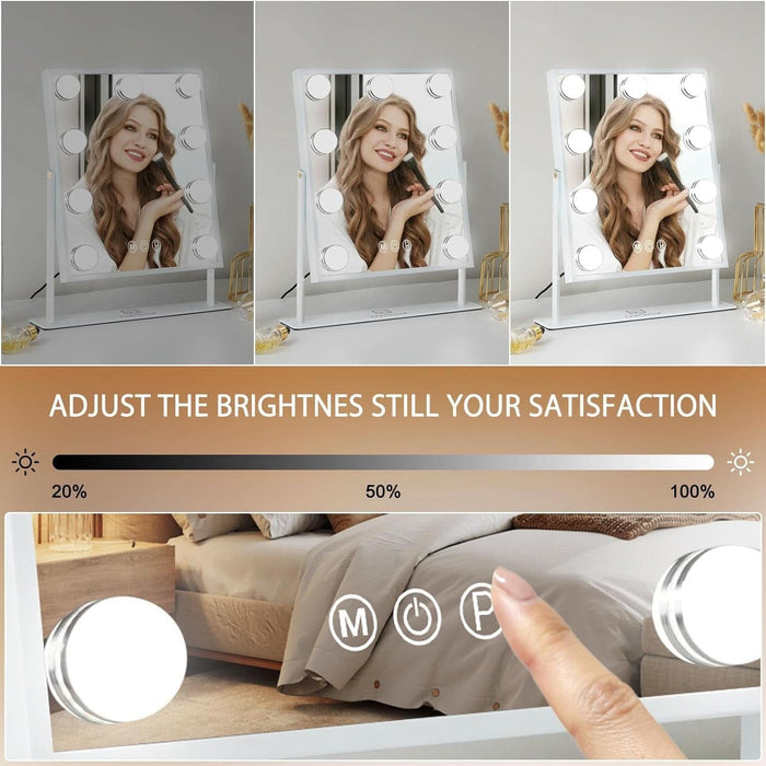 Vanity Mirror with Light Lighted Makeup Mirror Vanity Makeup Mirror Smart Touch Control 3Colors Dimable Light Detachable 10X Magnification 360°Rotation(White)