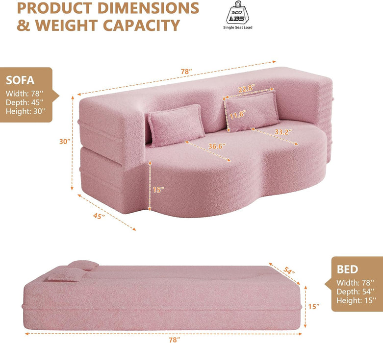 Powder Pink UltraComfort Contemporary Foldable Sleeper Sofa